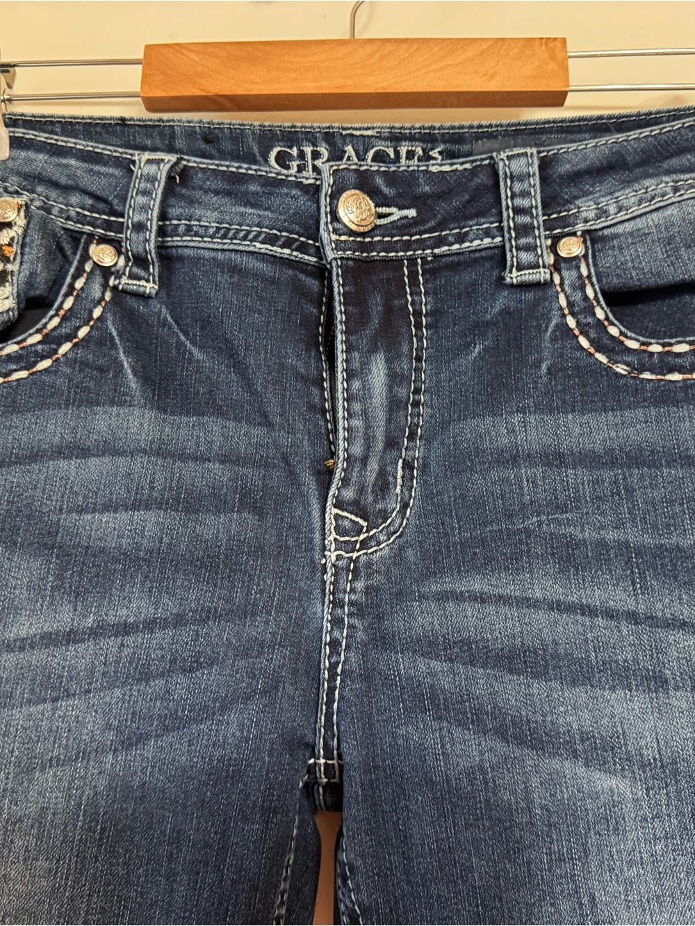 Grace in LA Women’s Dark Blue Jeans with Leopard Embroidery - Picture 4 of 6
